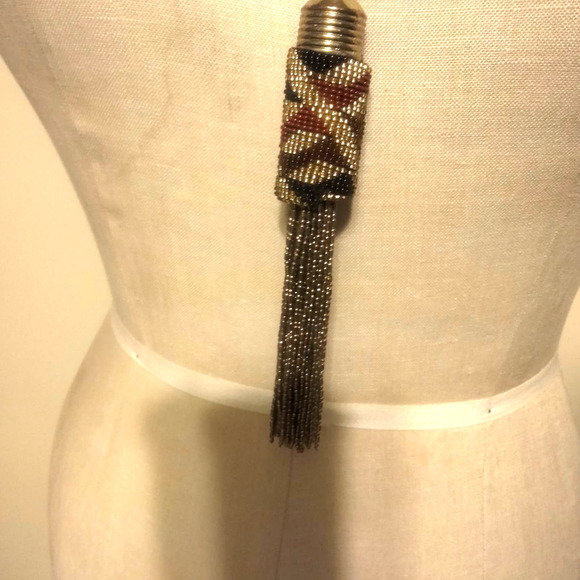 Iris Apfel & Bajalia Gold Brown Rust Metal Beaded Tassel Statement Necklace - Picture 7 of 11